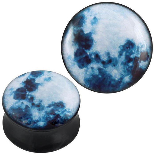 Plug Acryl weiß dunkelblau Wolken Himmel Sonne schwarz Piercing Ohrschmuck