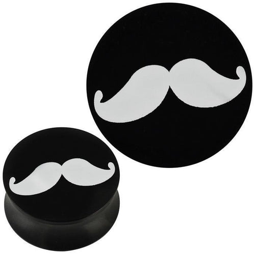Plug Acryl weißer Schnurrbart moustache schwarz Piercing Ohrschmuck