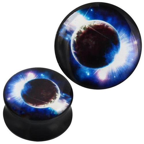 Plug Acryl Planet All weiß blau schwarz Piercing Ohrschmuck