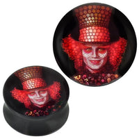 Load image into Gallery viewer, Plug Acryl Mosaik Clown mit Hut rot schwarz Piercing Ohrschmuck
