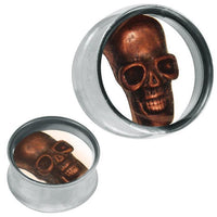 Load image into Gallery viewer, Plug Tunnel silbern Edelstahl kupferfarben Metall Skull Acryl transparent Piercing
