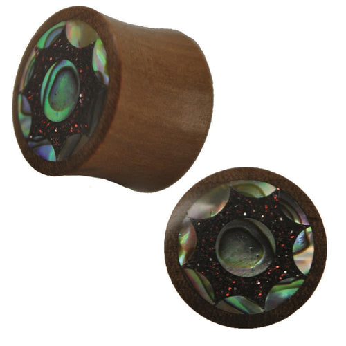 Organic hell Holz Plug rosa Glitzer Resin Stern Paua Abalone Muschel Tribal
