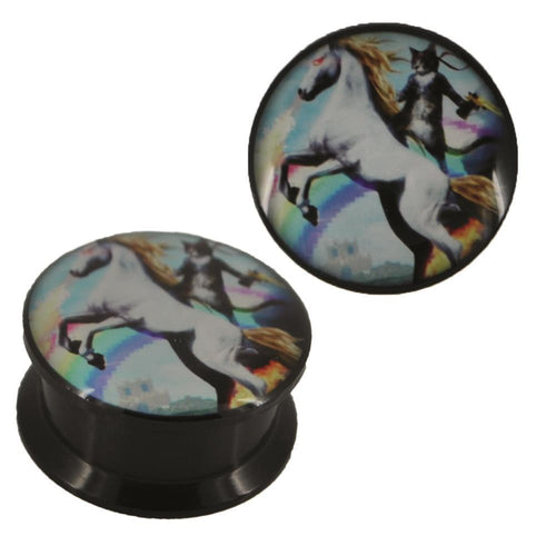Schraub Plug Acryl Pferd Laserblick Regenbogen Kater Feuer Piercing schwarz