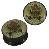 Load image into Gallery viewer, Schraub Plug Acryl beige grün Skull Krone Federn Netz Piercing schwarz
