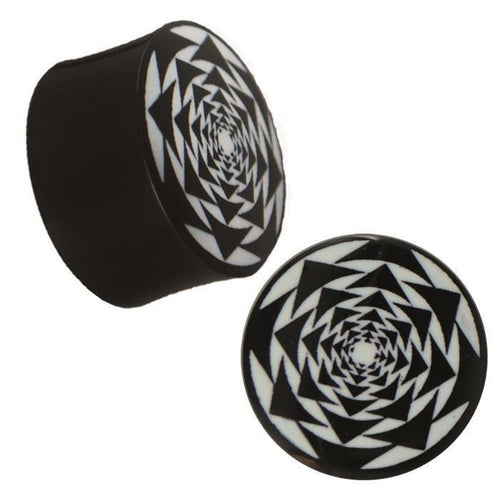 Plug Horn weiße Gravur schwarz Viereck Kreis Sternmuster Piercing Tribal