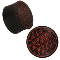 Load image into Gallery viewer, Plug Horn rote Gravur schwarz Tribal Blume des Lebens Piercing
