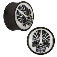 Load image into Gallery viewer, Plug Horn weiße Gravur schwarzer Tribal Tattoos Skull Piercing handgeschnitzt
