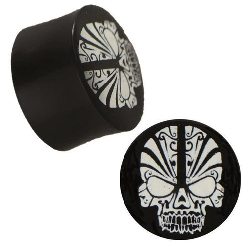 Plug Horn weiße Gravur schwarz Tribal Tattoo Skull Piercing handgeschnitzt