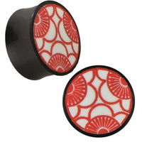 Load image into Gallery viewer, Plug Horn weiß rote Gravur schwarz drei Blumen Piercing Tribal
