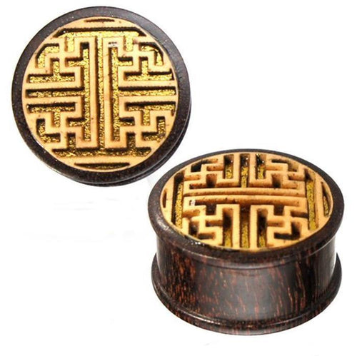 Plug Holz braun Tamarinde Maserung Linien Muster golden Jackfrucht Inlay Piercing