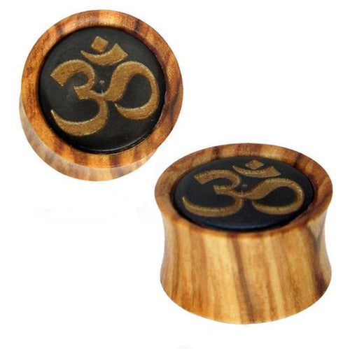 Plug Holz braun Olivenholz Horn Inlay Maserung Gravur OM golden Piercing