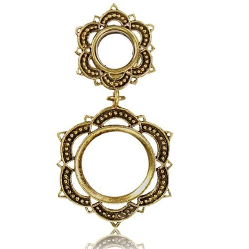 Brass Tunnel Bögen Zacken Muster mit Anhänger antik golden nickelfrei Ohrschmuck