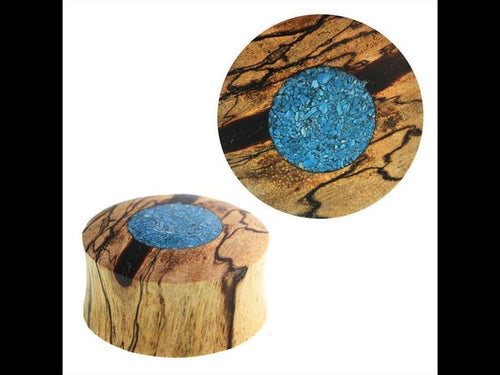 Plug Tamarinden Holz crushed Türkis Stein Inlay Kreis double flared Handarbeit