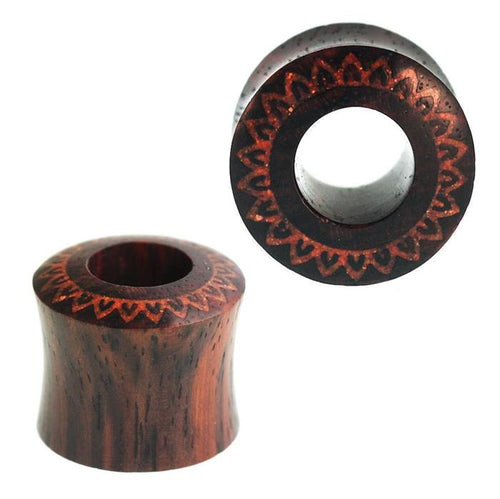 Tunnel Sonoholz Blumenrand rot crushed Steininlay double flared Handarbeit