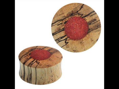 Plug Tamarinden Holz crushed roter Stein Inlay Kreis double flared Handarbeit