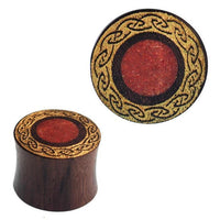 Load image into Gallery viewer, Plug Sonoholz crushed roter Stein Inlay Kranz golden double flared Handarbeit
