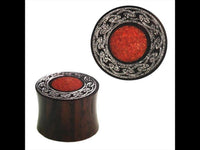Load image into Gallery viewer, Plug Sonoholz Wellenrand crushed roter Stein silbern double flared Handarbeit
