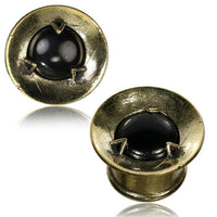Load image into Gallery viewer, Brass Plug Trichter Onyx Stein antik golden Tunnel Organic Messing
