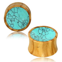 Load image into Gallery viewer, Plug Olivenholz Türkis Inlay Maserung double flared - Preis pro Stück

