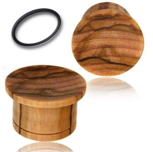 Flat Top Plug Olivenholz single flared Maserung Gummiring Tribal Holz Tunnel