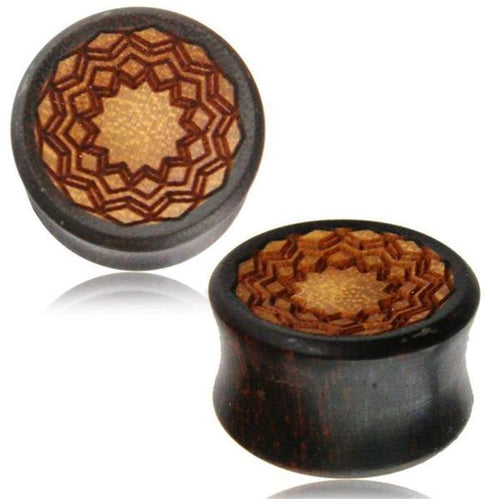 Holz Plug Tamarinde eingraviert Stern Jackfrucht handgeschnitzt Tribal Tunnel Expander