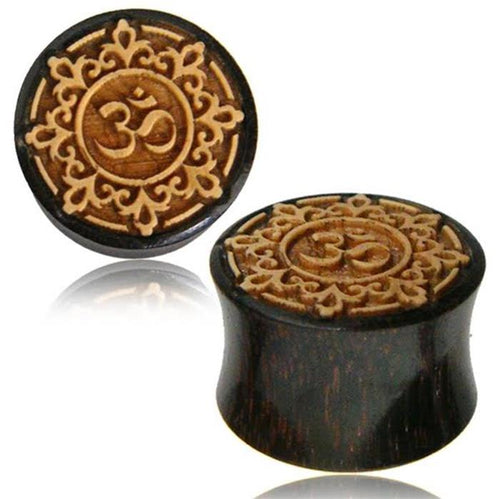 Plug Tamarindenholz Om-Ornament hell Inlay handgeschnitzt double flared