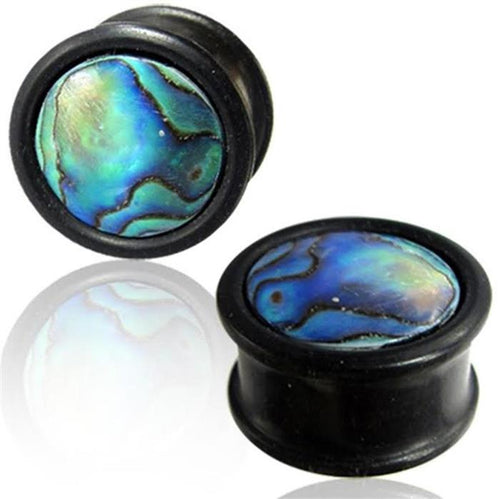 Holz Plug Arang Wood Abalone Muschel Inlay Tribal schwarz bunt schillernd Organic Tunnel Expander