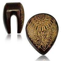 Load image into Gallery viewer, Holzplug Träne Ornament golden Tropfen umgedreht Schlitz Lobe Piercing Holz Plug
