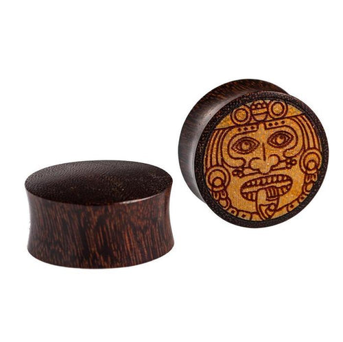 Flesh Plug Krieger Maske Zunge Gravur Holz Tamarinde Jackfrucht double flared
