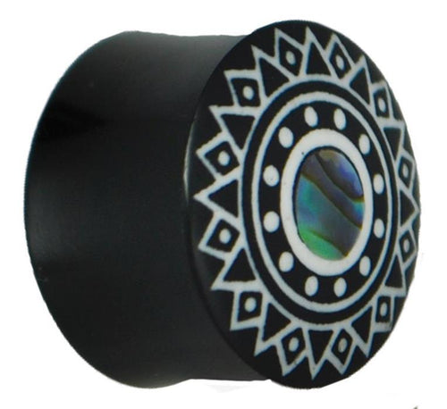 Plug Horn weiße Gravur Paua Abalone Kreis Sternmuster schwarz Piercing