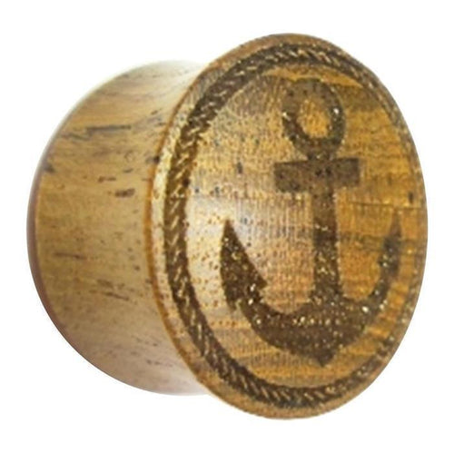 Flesh Plug Teakholz Anker Seil Ring double flared Lobe Dehner braun Gravur