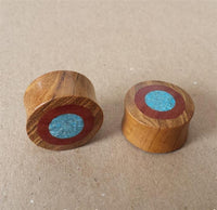 Load image into Gallery viewer, Plug Ringe crushed Türkis Sawoholz Teakholz double flared
