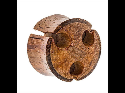Tribal Holz Plug rund drei Löcher Tunnel handgeschnitzt Sonoholz Teakholz Expander Unisex
