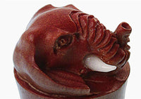 Load image into Gallery viewer, A close-up of the "Holz Plug braun Elefant Bone Stoßzähne plastisch Tunnel Tribal Expander Organic" shows a carved, reddish-brown elephant head with prominent bone tusks and detailed features, crafted from polished material.
