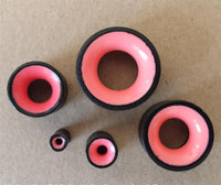 Load image into Gallery viewer, Flesh Plug Eisenholz Holz dunkel double flared pink Resin Inlay Ohr Piercing
