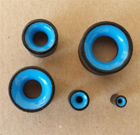 Load image into Gallery viewer, Flesh Plug Eisenholz Holz dunkel double flared blau Resin Inlay Ohr Piercing
