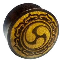 Load image into Gallery viewer, Flesh Plug Tomoe Symbol Blütenrand Holz Sonoholz Jackfrucht Inlay double flared

