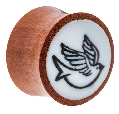 Organic Holz Plug braun weißes Inlay schwarze Taube Tribal