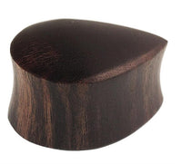 Load image into Gallery viewer, A dark brown, double flared Sonoholz Plug in Träne Tropfen form, handcrafted with a polished finish and smooth, curved sides.
