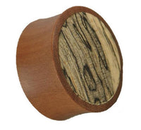 Load image into Gallery viewer, Holz Plug Holz rotbraun helles Inlay Maserung dunkel Tribal Piercing

