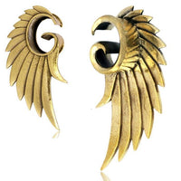 Load image into Gallery viewer, Flesh Tunnel Plug antik gold Messing Flügel Spirale Piercing
