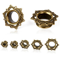 Load image into Gallery viewer, Brass Tunnel Lotus Blume antique Finish gold Plug
