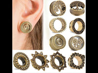 Load image into Gallery viewer, Brass Tunnel Lotus Blume antique Finish gold Plug
