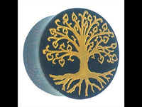 Load image into Gallery viewer, Holz Plug Baum des Lebens Yggdrasil gold double flared
