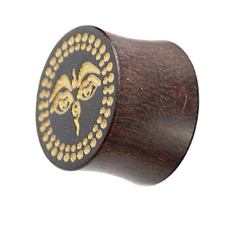 Holz Plug Wisdom Eyes Tamarind Wood gold bemalt Lasergravur