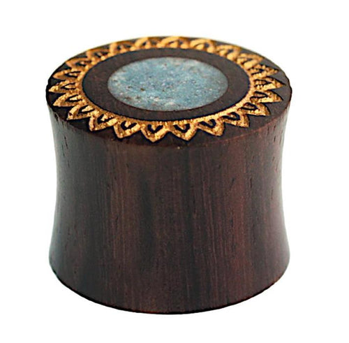 Plug Sonoholz crushed Türkis Stein Inlay Blume gold double flared