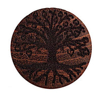 Load image into Gallery viewer, The Plug Teakholz Baum des Lebens double flared braun is a round, textured, dark brown plug with a carved tree of life design featuring spreading branches and visible roots, shown on a plain white background.

