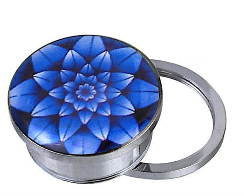 Schraub Plug Tunnel silbern Edelstahl Blume mehrlagig blau Acryl Piercing