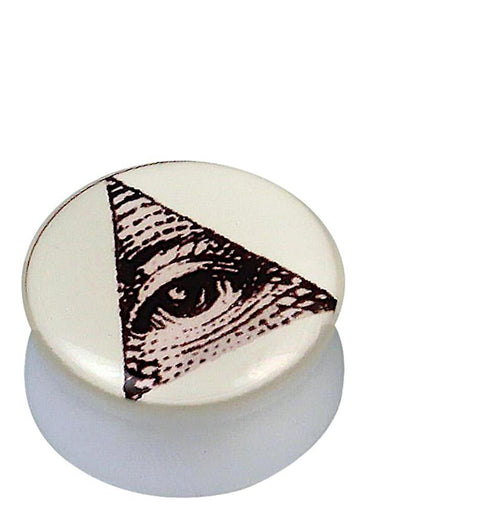 Acryl Plug weiß Allsehendes Auge beige schwarz