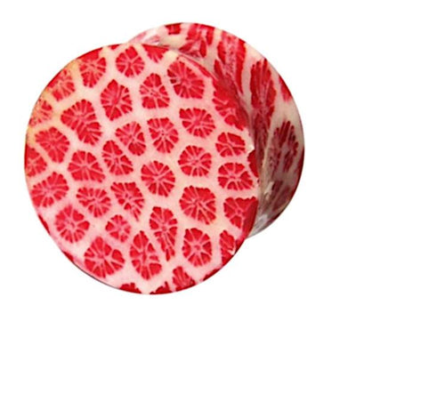 Tribal Plug Korallenplug Harz Koralle rot weiß 10mm Ø Unisex Tunnel Ohrhänger Ohrring Ohrstecker